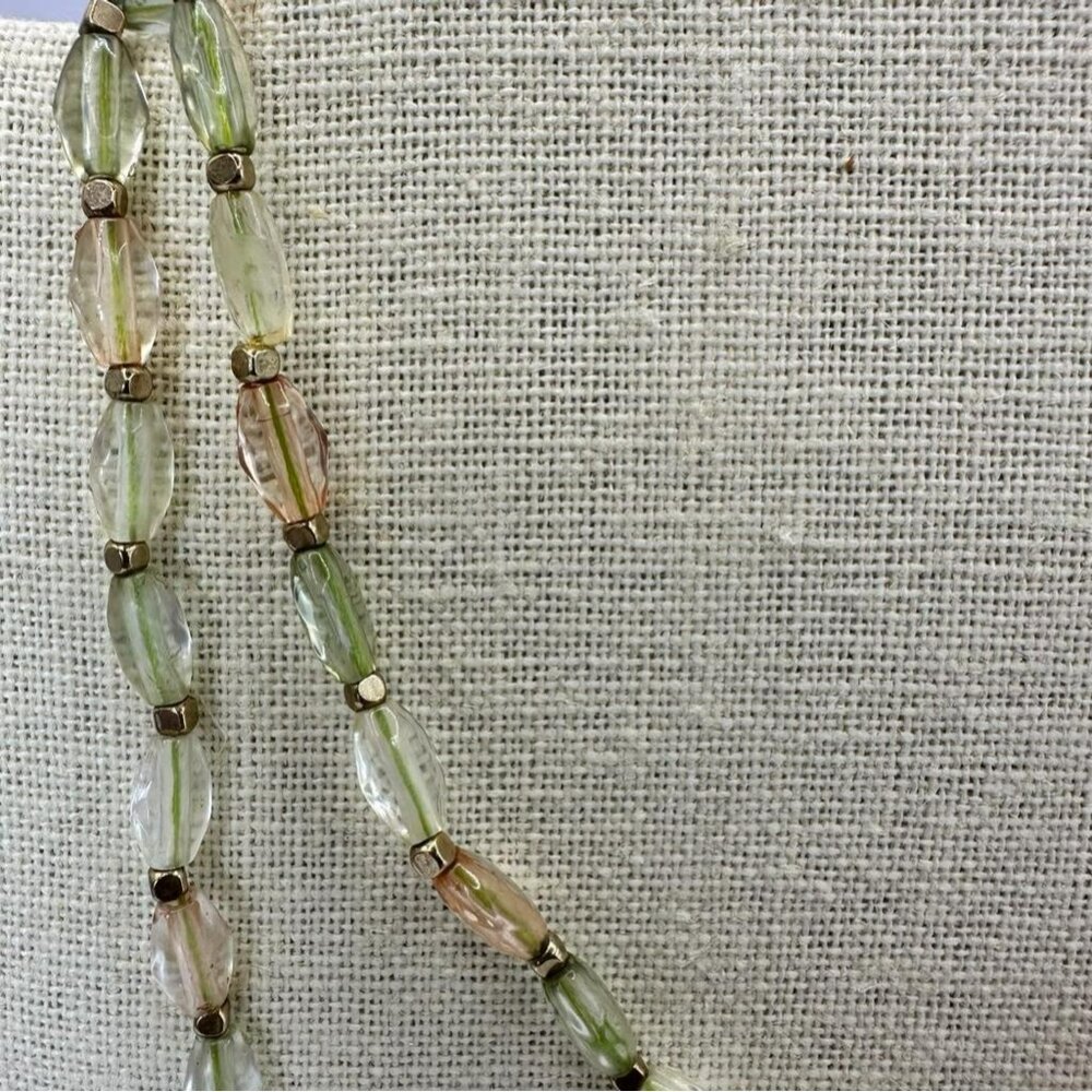 Lenox Iridescent Glass Beads Green Peach Clear Tones Gold Iridescent Necklace - Picture 4 of 9